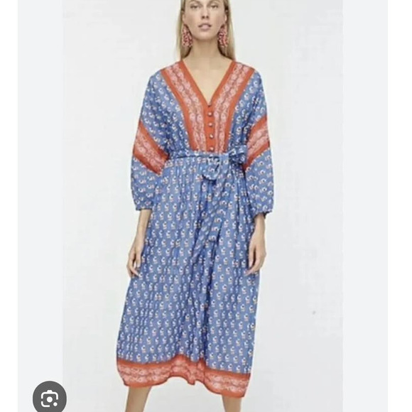 J Crew Beachwear V Neck Cover Up Dress Classic Block Floral Print Size Small NWT - Picture 2 of 7